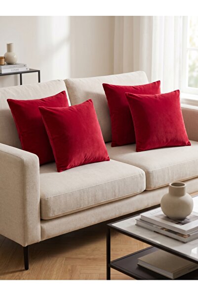 ELİTE COLLECTİON Set of 4 Velvet Cushion Covers 45X45 cm - Velvet Fabric Deco...