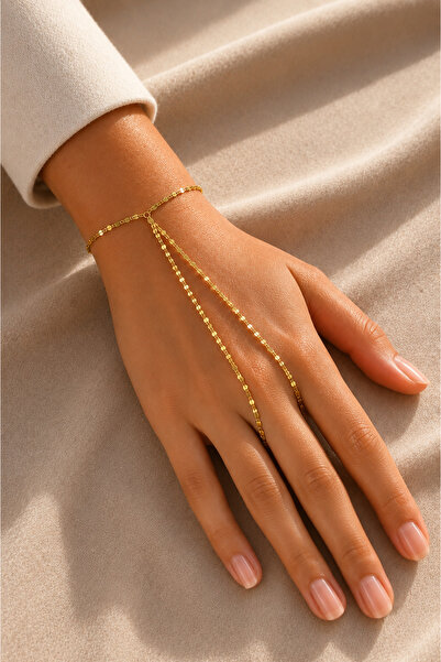 Tixy Pixy Steel Mirrored Lip Gold Chain Women's Şahmeran Bracelet