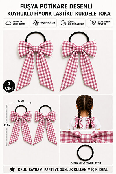 Hophera Gingham Tail Bow Ribbon Hair Clip Strong Elastic Hair Clip Set of 2