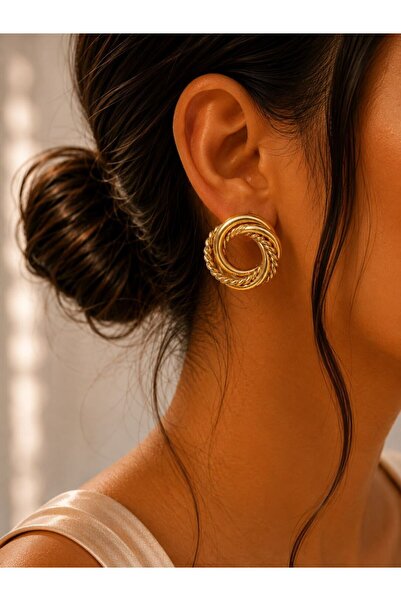MARE BUTİK Gold Hoop Earrings with Twirl Detail – Vintage Design