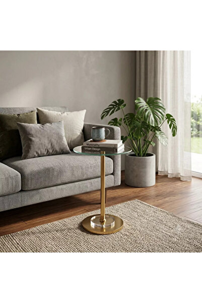 Al Hadaya Mall Modern Design Glass Service Table - Transparent Gold - Diamete...