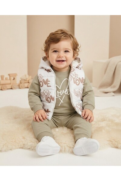 Ege Bebek Baby Girl Seasonal Inflatable Vest, Sweatshirt and Pants 3-Piece Se...