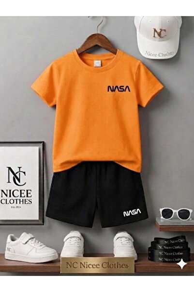 Leto Lykia Summer Children's T-Shirt Shorts Unisex (Black with Small Nasa Pri...