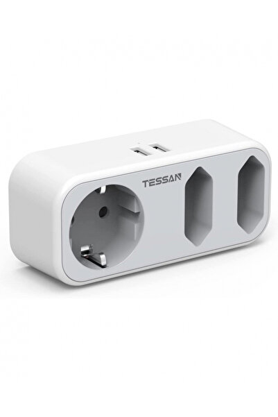 TESSAN Triplu stecher cu USB TS-324, 16A, 2xUSB 2.4A