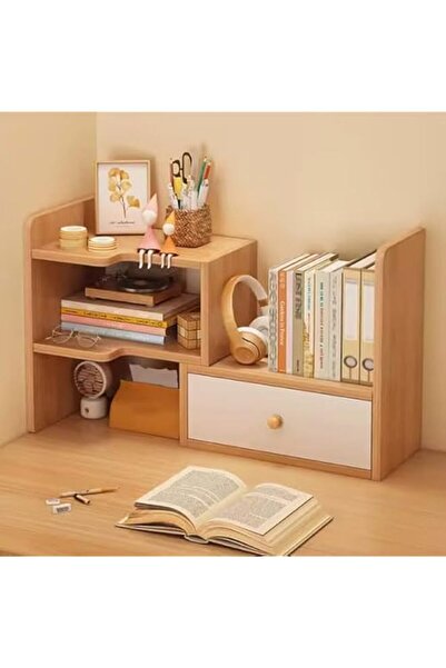 Generic YelaJoy 3 Tier Corner Desktop Bookshelf with Drawer, Wood Desktop Org...