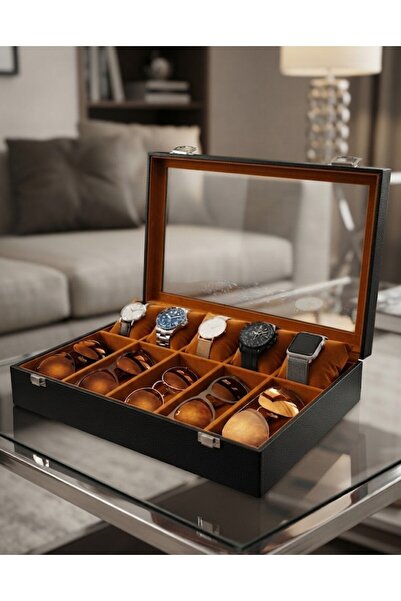 alpinkutu Faux Leather Velvet Interior Structured Watch Glasses Organizer