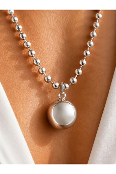 CM Jewelry Sphere-End Silver Color Ball Chain Long Steel Necklace