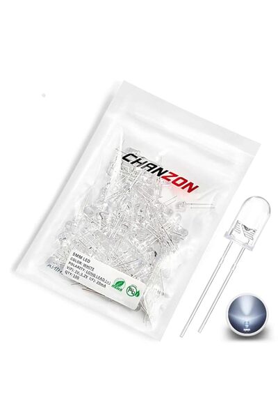 Generic CHANZON 100 pcs 5mm White LED Diode Lights (Clear Round Transparent D...