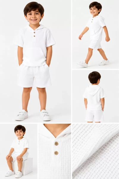 DMR Elegance 2/7 Years Old 100% Cotton Linen Hooded Children's Set