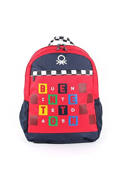united colours of benetton Crveno-tamnoplava školska torba sa tri odeljka