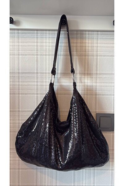 MUTE BAG Black Sequin Shopper / Black Sequin Women's Shoulder Bag (28*49)