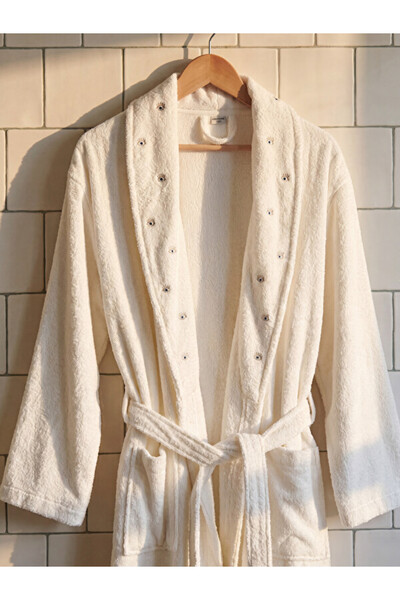 LC Waikiki Rmz Gi̇yi̇m Farkiyla Eye Embroidered Cotton Men's Bathrobe