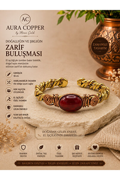 AURA COPPER Doğal Taşlı Bakır Bileklik – El Yapımı Ayarlanabilir Otantik Unis...