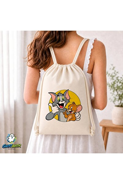 Ghostbastır Design Tom and Jerry Drawstring Linen Bag C342