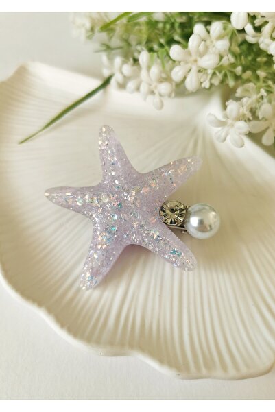 Halley Concept Sparkling Purple Stone and Pearl Detailed Starfish Clasp 5.5X5...