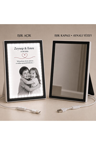 Sultan magnet hediyelik Kişiye Özel LED Işıklı Sihirli Ayna Fotoğraflı USB’li...