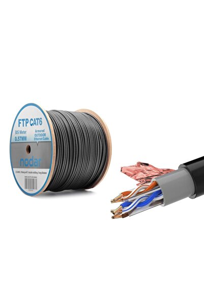 NODAR كابل إيثرنت خارجي ND2002 Cat6 FTP، 23 AWG، 0.57 مم، CCA، 305 متر، أسود