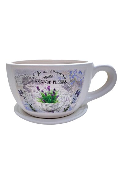 OEM Ghiveci ceramic, interior / exterior, rotund, alb, 24 x 18 cm, cu farfuri...