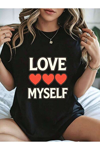 k222 Casual Style Women's T-Shirt Love Myself Heart Print Summer Daily Wear G...