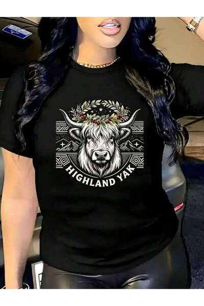 k222 Graphic Vintage Highland Yak Women's T-Shirt Casual Summer Gift For Anim...