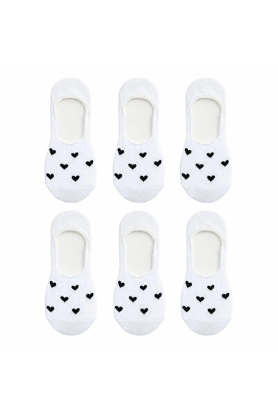 Berselya Underwear&Accessories Kadın Kalp Desenli Görünmez Ekonomik Babet Çorabı 6’lı Paket – Siyah, Beyaz ve Karışık Renk Kaymaz T