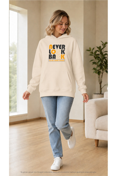 EMMODA Women's Never Look Back Written Hooded Kangaroo Pocket Sweatshirt