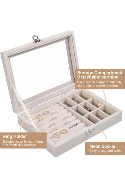 DubaiGallery Elegant White Jewelry Storage Box with Transparent Glass Lid, Mu...