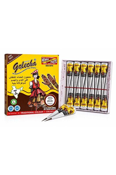 Golecha Brown Henna Cone Paste, 12-Pack Ready-to-Use Traditional Mehndi for B...