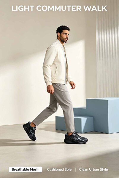 Al Masheel Store Men Premium Black Runner Sneakers, Breathable Mesh Layered P...