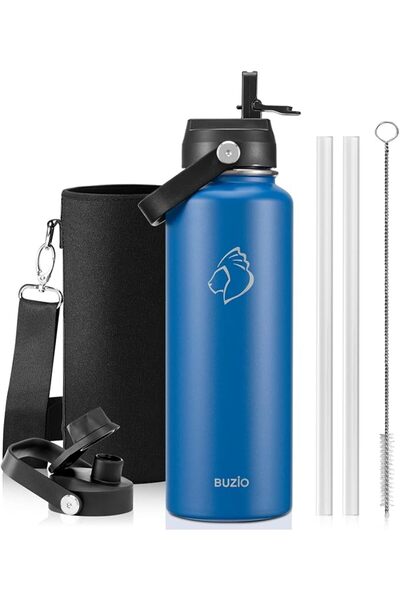 BUZIO Boseo Wide Mouth Insulated Stainless Steel Sports Water Bottle with Str...