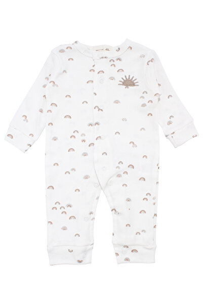 bebegen Unisex White Rainbow Printed Jumpsuit 0-3 Months