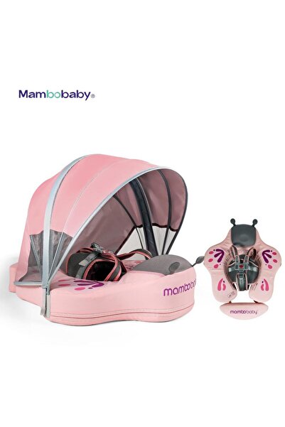 Mambobaby Yüzme Simidi - Pembe Kelebek, Emniyetli, Gölgelikli ve Ayak Destekli