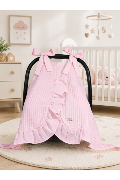 Pedimu Kışlık Pike Kumaş Pembe Renk Fırfır Detaylı Puset Örtüsü