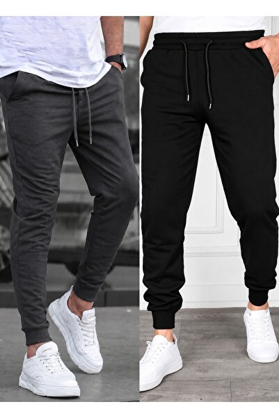 TORUK MAKTO Set of 2 Unisex Ribbed Leg Sweatpants Jogger Comfortable Fit Dail...