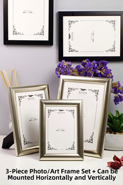 Raven Set de 3 rame argintiu platină 10cmx15cm 13cmx18cm 15cmx21cm pentru tab...