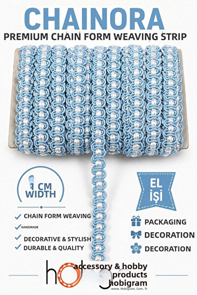 Hobigram Baby Blue White Chainora Premium Διακοσμητική Υφαντή Κορδέλα σε Μορφ...