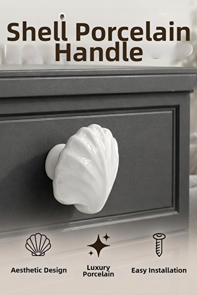 NZB Sea Shell Design White Color Single Screw Porcelain Button Handle Furnitu...