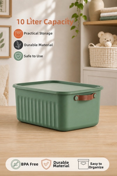 Nandy Home Multi-Purpose Storage Box with Lid 10 Liters – Leather-Look Handle...