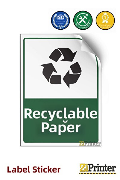 ZiPrinter ملصق لافتة تحذيرية للنفايات الورقية 25x35 سم