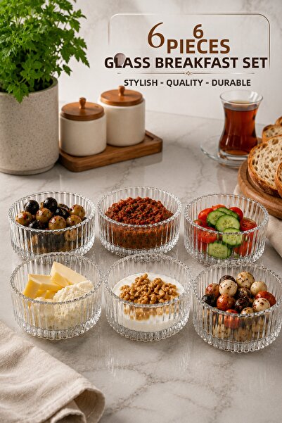 Rotanev 6 Pieces Glass Snack Bowl Set Modern Striped Dessert Breakfast Presen...