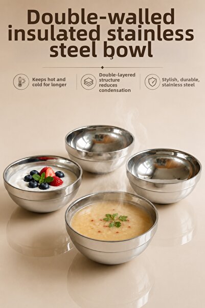 KHAKMA Double-Walled Heat Insulated Stainless Steel Bowl – with Hot & Cold Re...