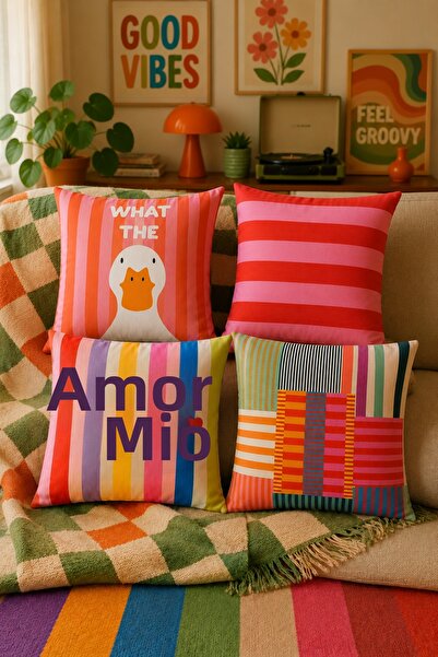 Atlas collection غطاء وسادة ملون من What The Duck Dopamin، مكون من 4 قطع، غطا...