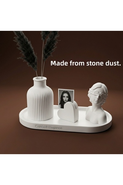 CANSEB Elegance Quad Photo Holder, Pampas Vase & Girl Decorative Object Set w...