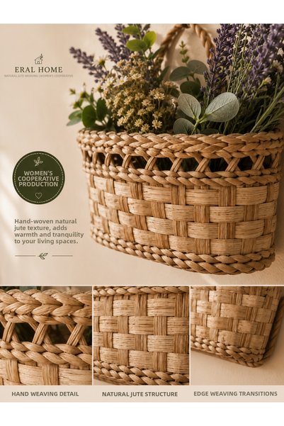 SS ERAL KOOP Hand Knitted Wicker Gift Natural Wall Basket Decorative Hanging Organizer 30X15 cm