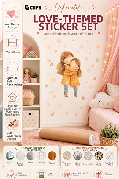 caps Love Themed Wall Sticker Set Adhesive Wall Sticker Girls' Room Decorativ...