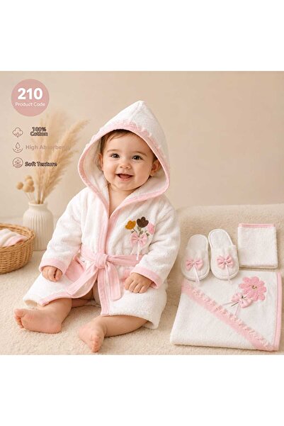 UmBaby Unisex Baby Bathrobe Set 100% Cotton Embroidered Newborn Bath Towel Se...