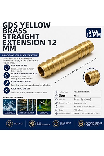 GENERAL Gds 12 mm Yellow Brass Straight Connector Hose Fitting