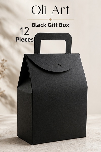 OLİ Art Black Box with Handle 12 Pcs 8X15X19 cm Gift Bag - Cardboard Box with...