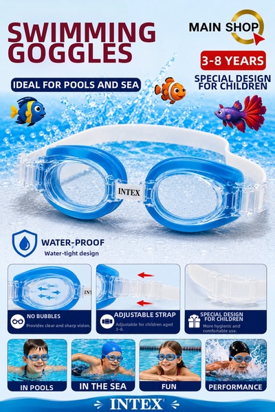 MAİN SHOP Intex Children's Swimming Goggles - 3-8 Years Old Anti-Fog Adjustab...