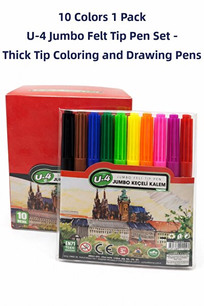 Generic Brand U-4 Felt-Tip Pen Set 10 Colors – Thick Tip Painting and Drawing...